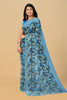 BLUE and BLACK LEAF PRINT LINEN Saree with FANCY