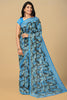 BLUE and BLACK LEAF PRINT LINEN Saree with FANCY
