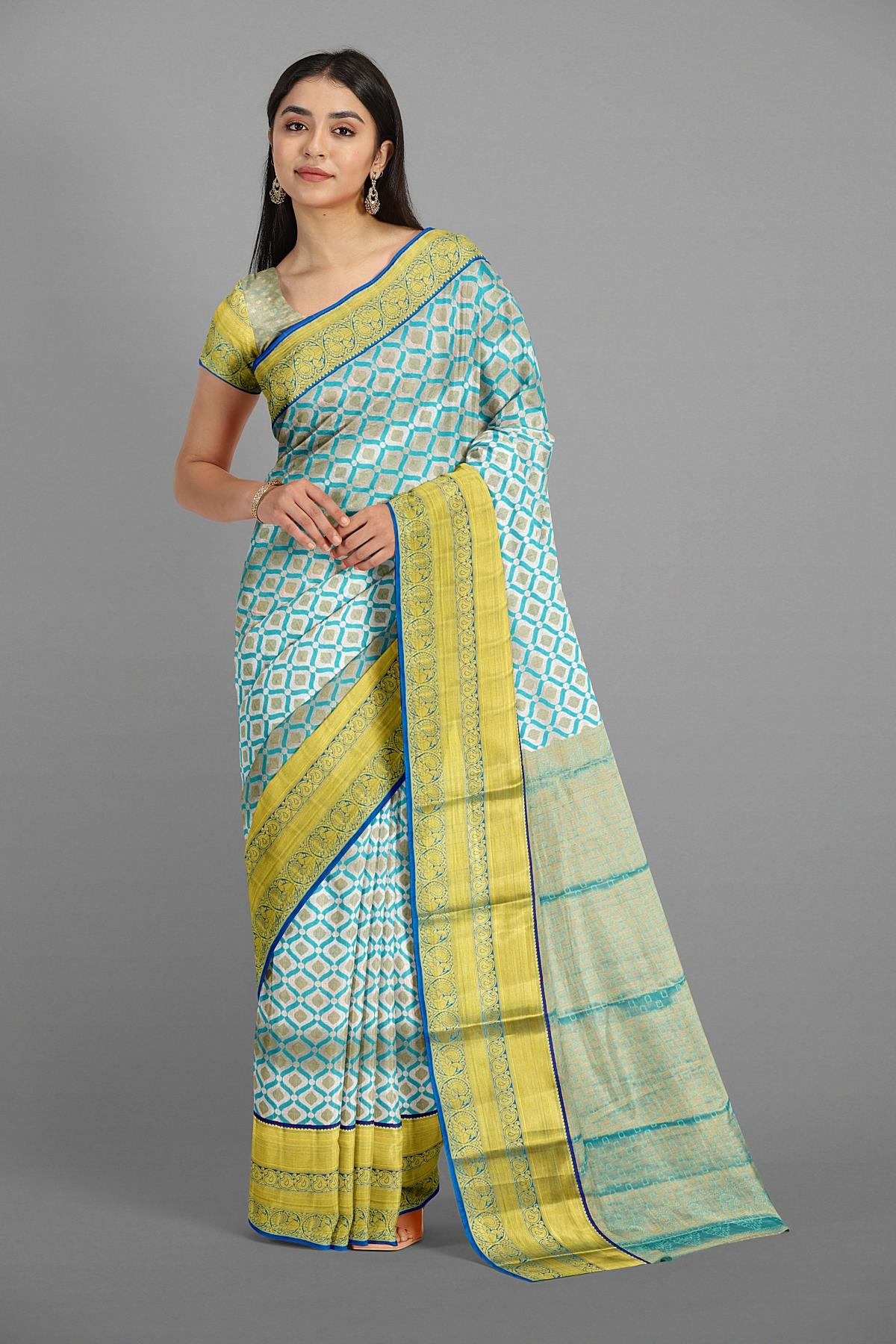 SEA BLUE and BLUE BROCADE SILK Saree with KANCHIPURAM