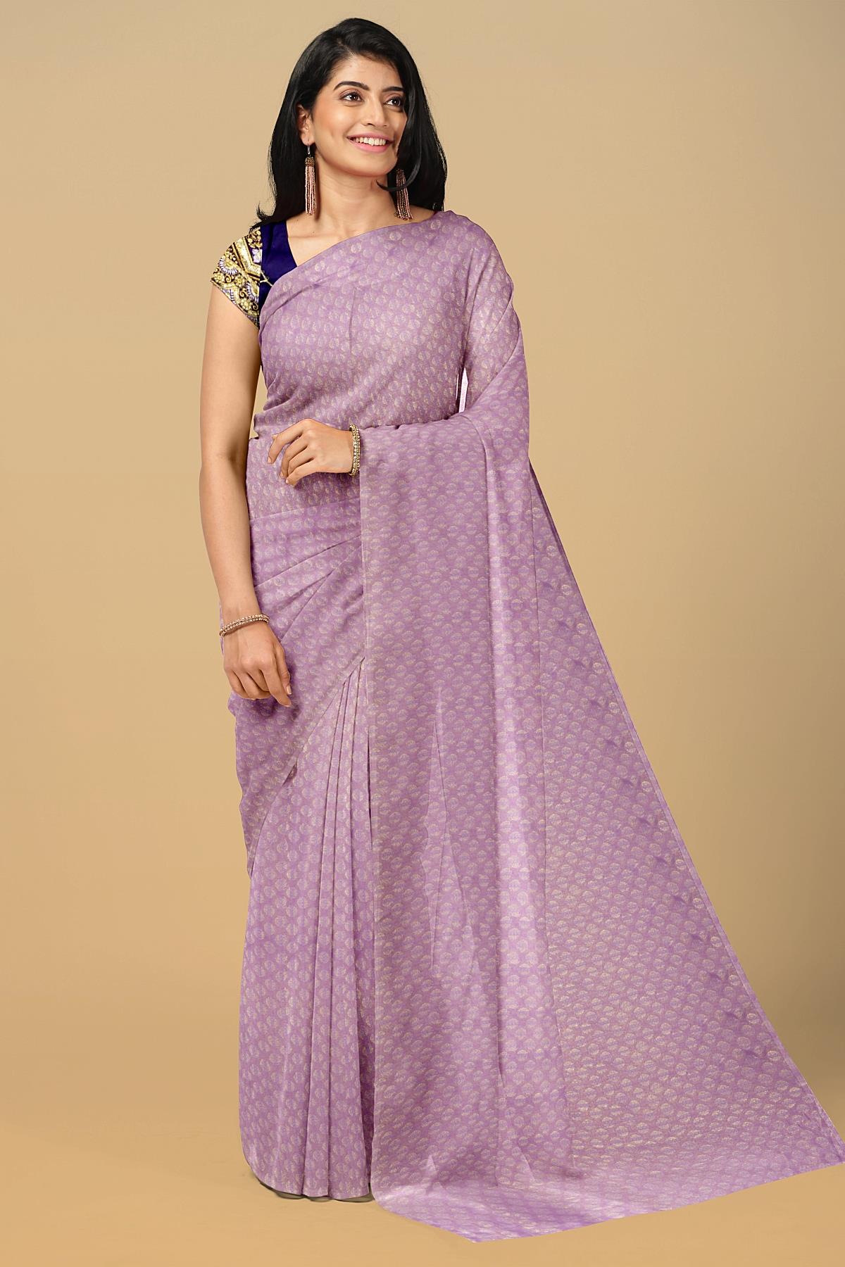 DUSTY PINK and VIOLET BUTTIS SYNTHETIC Saree with FANCY