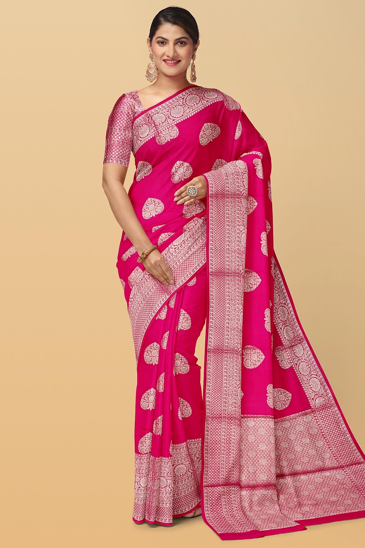 DARK PINK and GOLD MOTIFS SILK Saree with FANCY