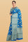 BLUE and GOLD FLORAL JAAL SILK Saree with FANCY