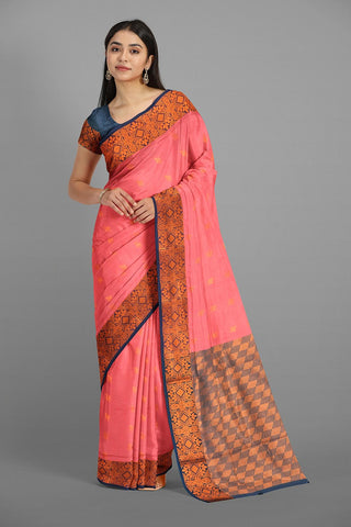 LIGHT PINK and NAVY BLUE BUTTIS SILK Saree with BANARASI FANCY