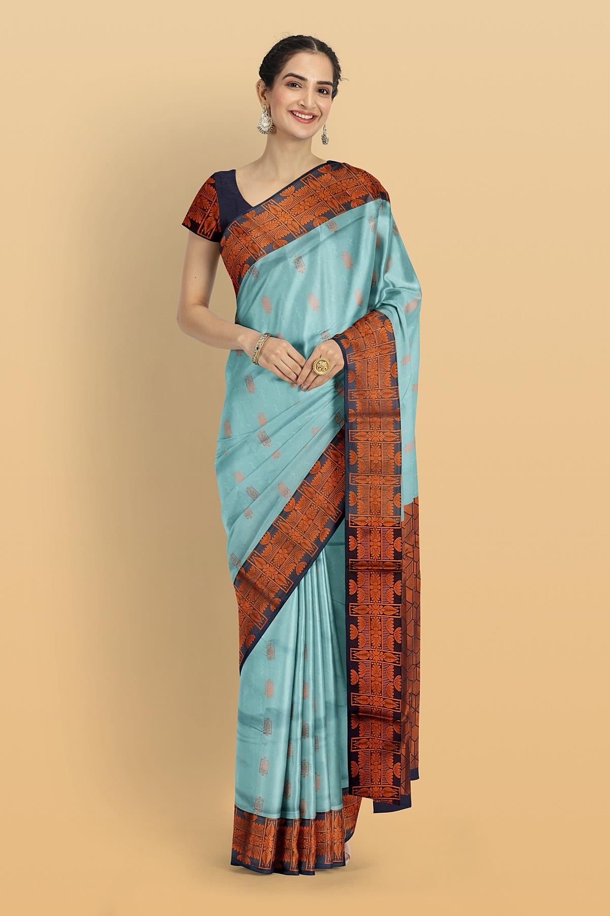 SKY BLUE and NAVY BLUE BUTTIS SILK Saree with BANARASI FANCY