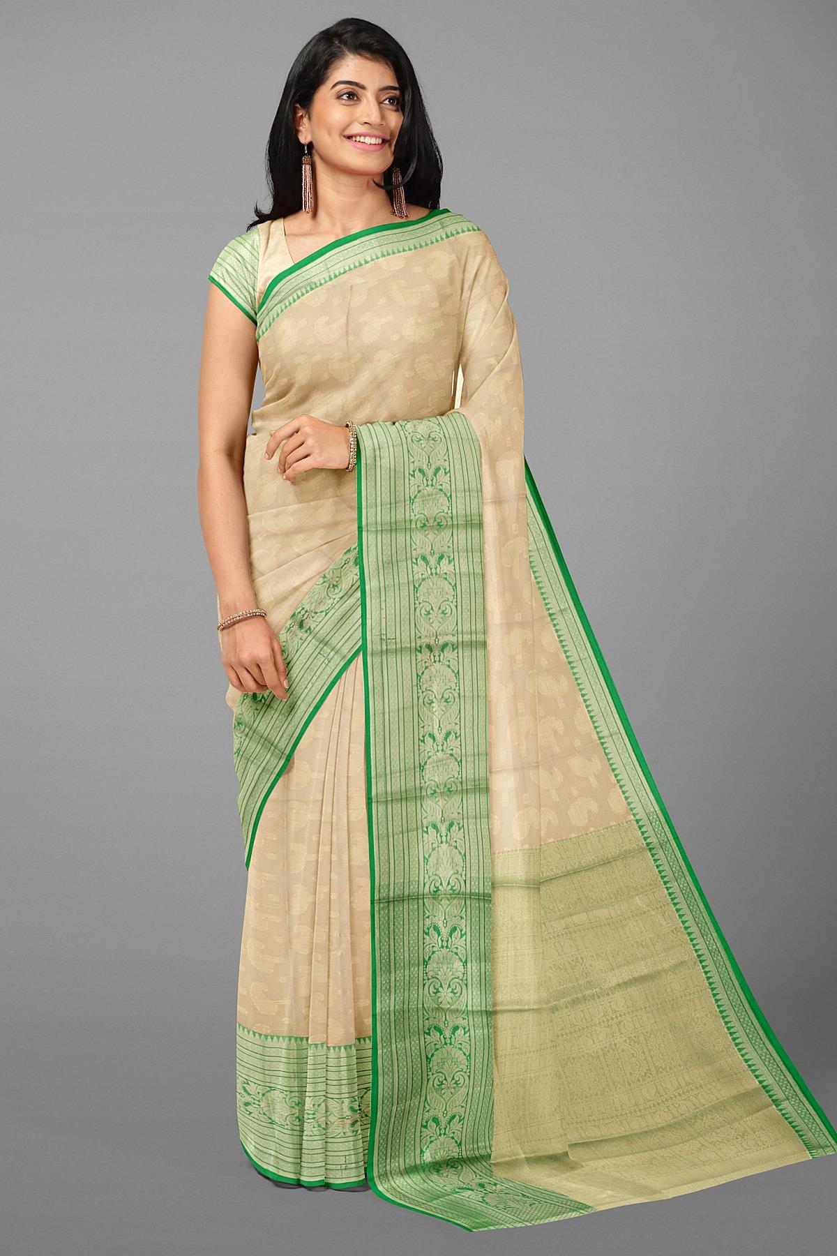 GOLD and GREEN PAISLEY TISSUE Saree with BANARASI FANCY