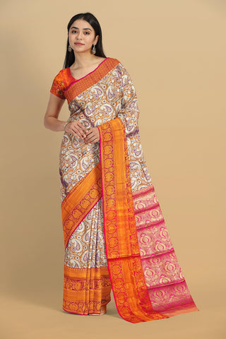 DUAL SHADE and DARK PINK PAISLEY WITH JAAL SILK Saree with BANARASI FANCY