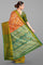 ORANGE and DARK GREEN FLORAL JAAL SILK Saree with BANARASI FANCY