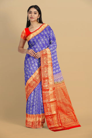 ROYAL BLUE and RED BROCADE SILK Saree with KANCHIPURAM