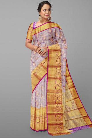 PURPLE and SILVER BROCADE SILK Saree with KANCHIPURAM