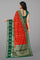 RED and DARK GREEN BUTTIS warm silk Saree with BANARASI FANCY