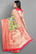 LIGHT OLIVE GREEN and DARK PINK FLORAL JAAL SILK Saree with BANARASI