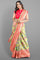 LIGHT OLIVE GREEN and DARK PINK FLORAL JAAL SILK Saree with BANARASI