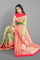 LIGHT OLIVE GREEN and DARK PINK FLORAL JAAL SILK Saree with BANARASI