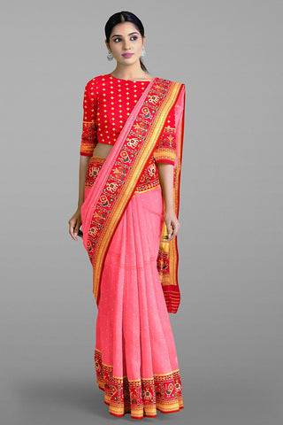 LIGHT PINK and DARK PINK BUTTIS SILK Saree with BANARASI