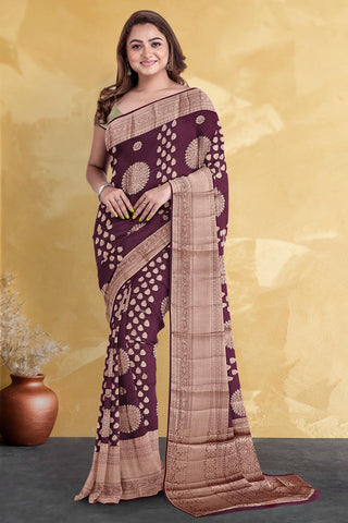 DARK PURPLE and GOLD BUTTIS KORA Saree with BANARASI FANCY