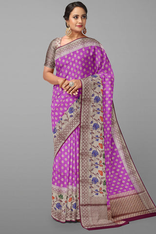 VIOLET and DARK PURPLE BUTTIS SILK Saree with FANCY