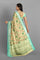 CREAM and SEA GREEN FLORALS TISSUE Saree with BANARASI FANCY