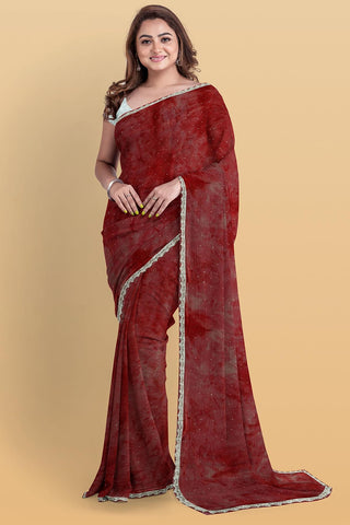 MAROON and WHITE PLAIN CHIFFON Saree with FANCY