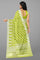LIME GREEN and SILVER FLORAL JAAL CHIFFON Saree with BANARASI FANCY