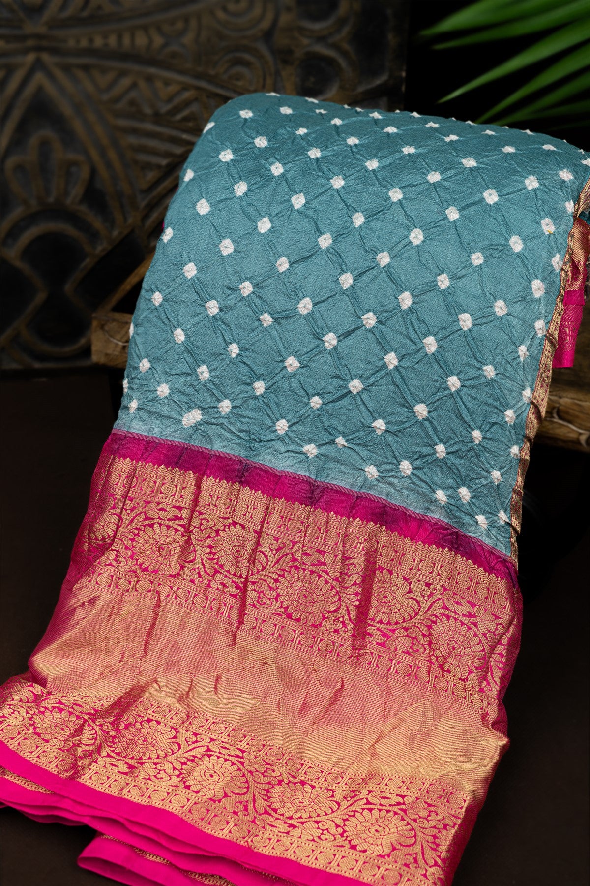 Bandhani Silk Grey Saree