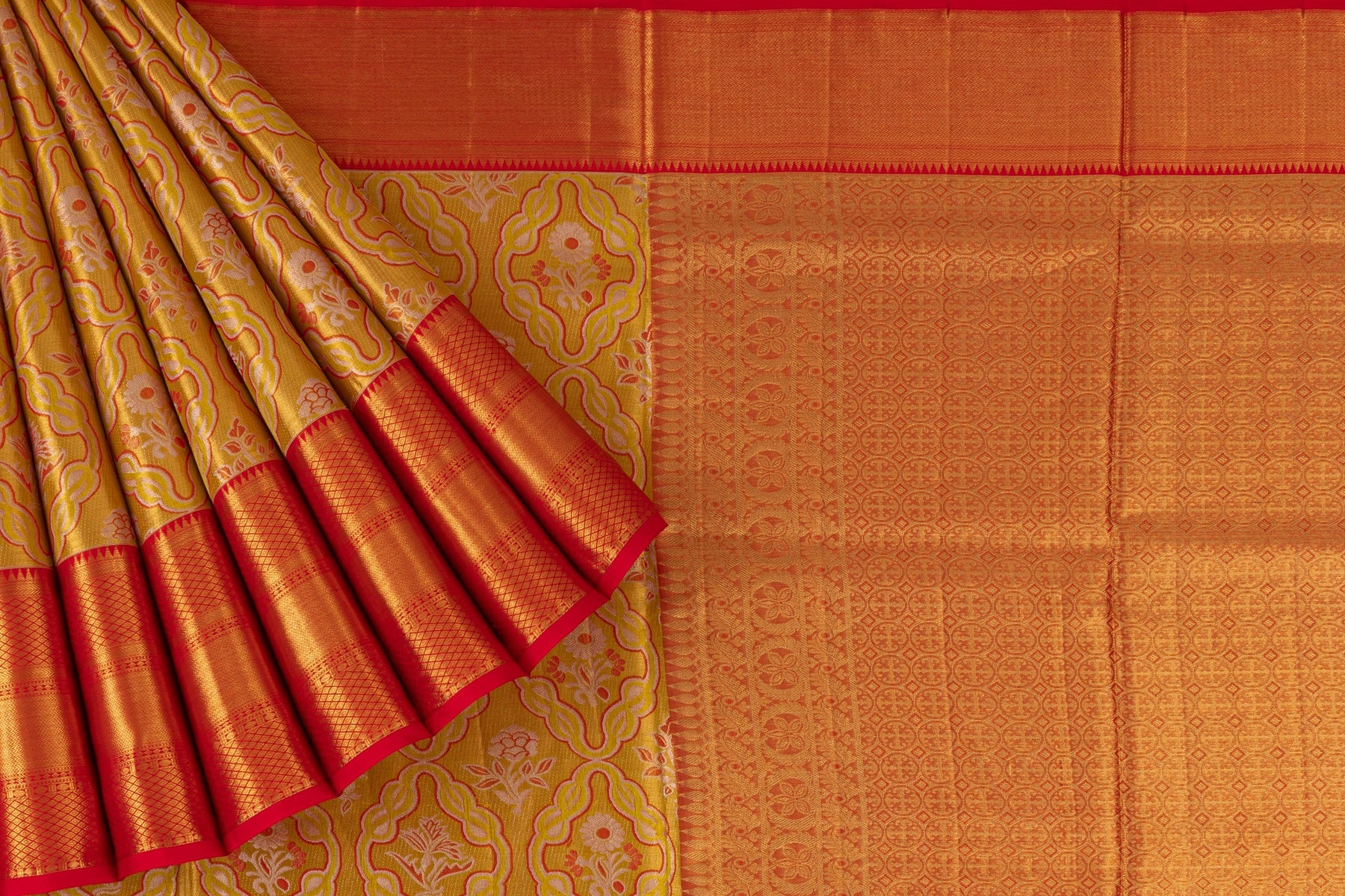 Kancheepuram Tissue Buttis Gold Saree