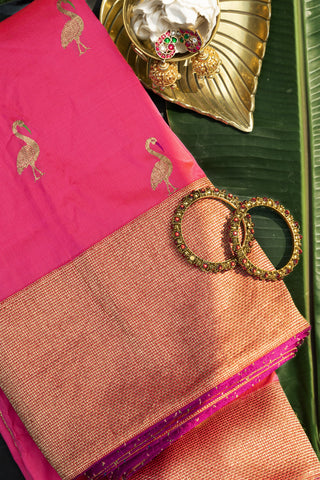 Banarasi Silk Swan Buttis Pink Saree