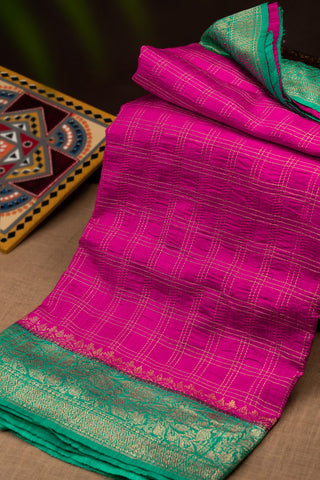 Fancy Matka Silk Checks Pink Saree