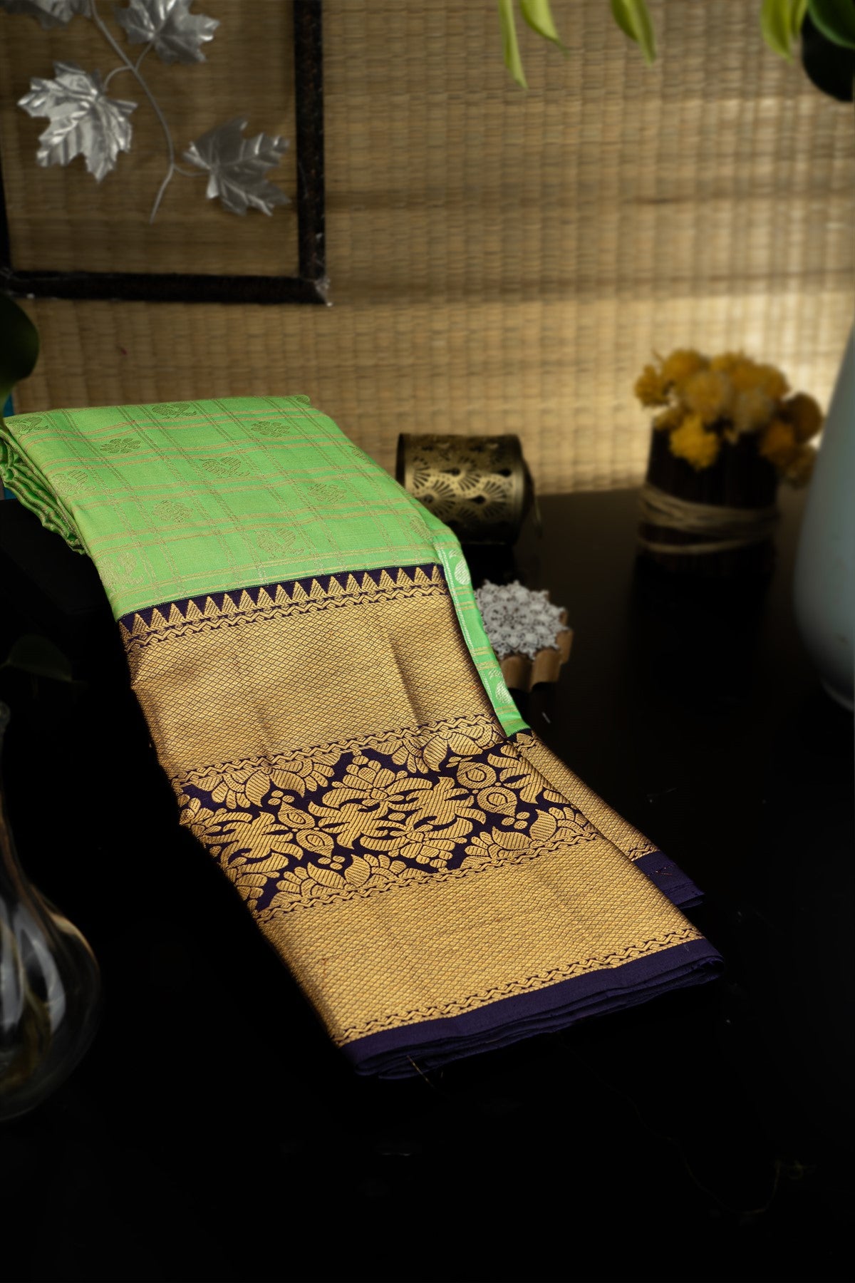 Kancheepuram Silk Checks And Buttis Light Green Saree