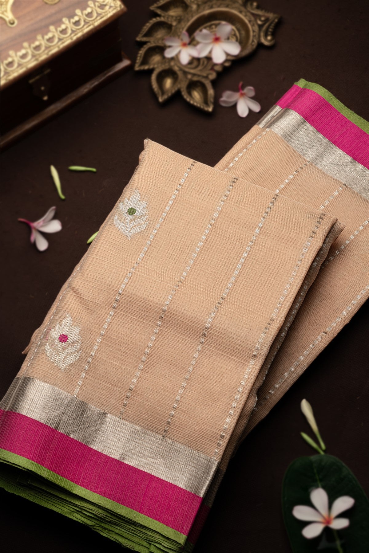 Zari Kota Silver Zari Stripes Cream Saree