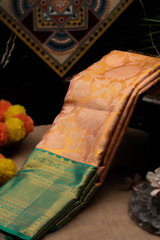 Kancheepuram Tissue Floral Jaal Peach Saree