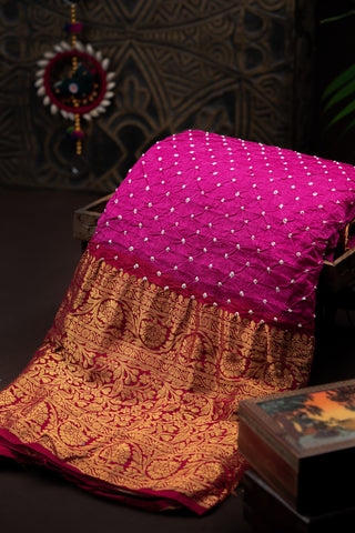 Bandhani Silk Buttis Magenta Saree