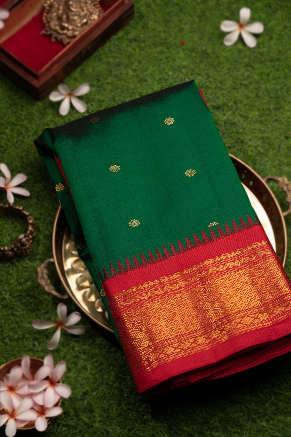 Coimbatore Silk Buttis Dark Green Saree