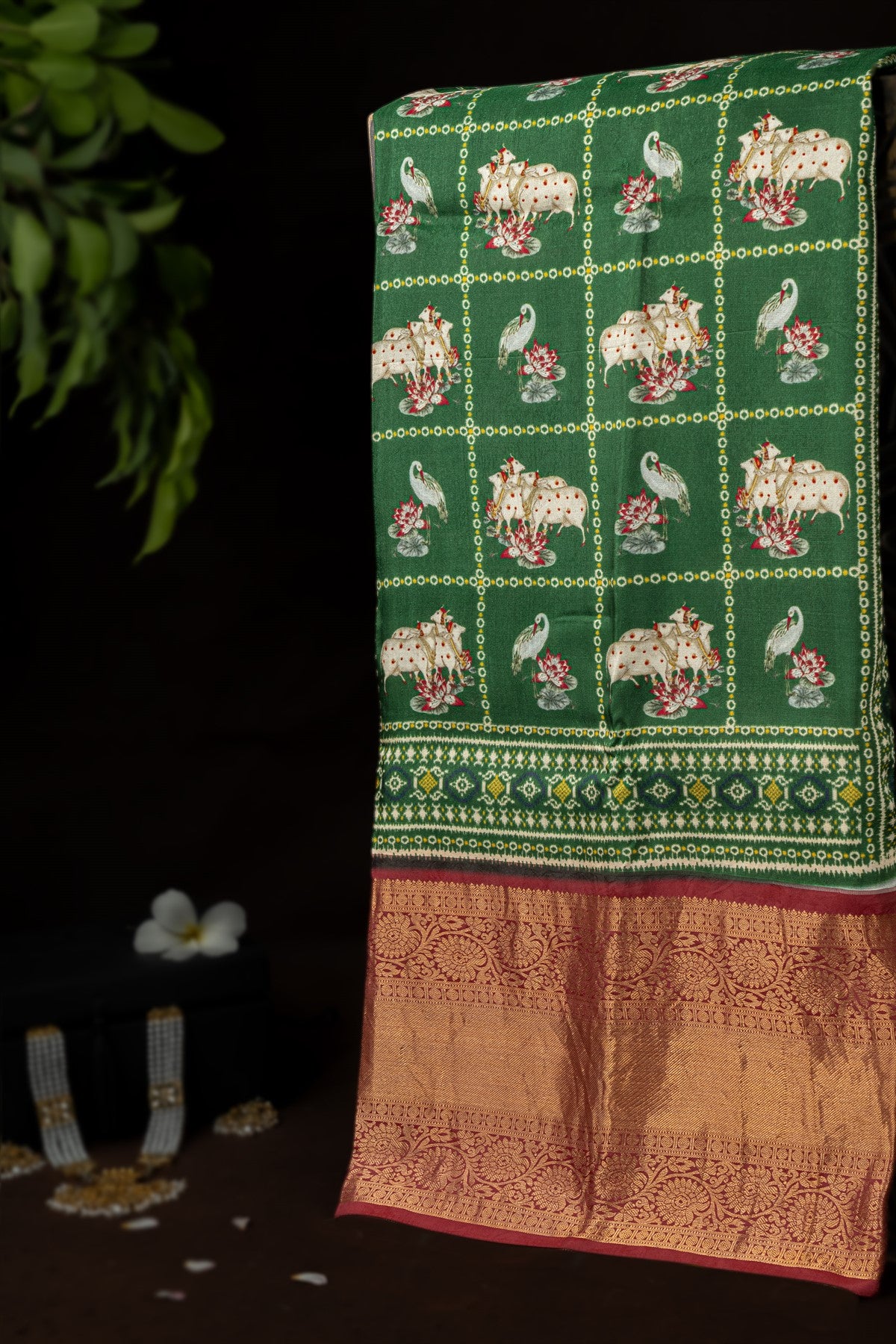 Designer Silk Dark Green Digital Printed Saree