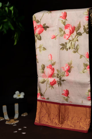 Designer Silk Rose Pink Digital Printed Saree