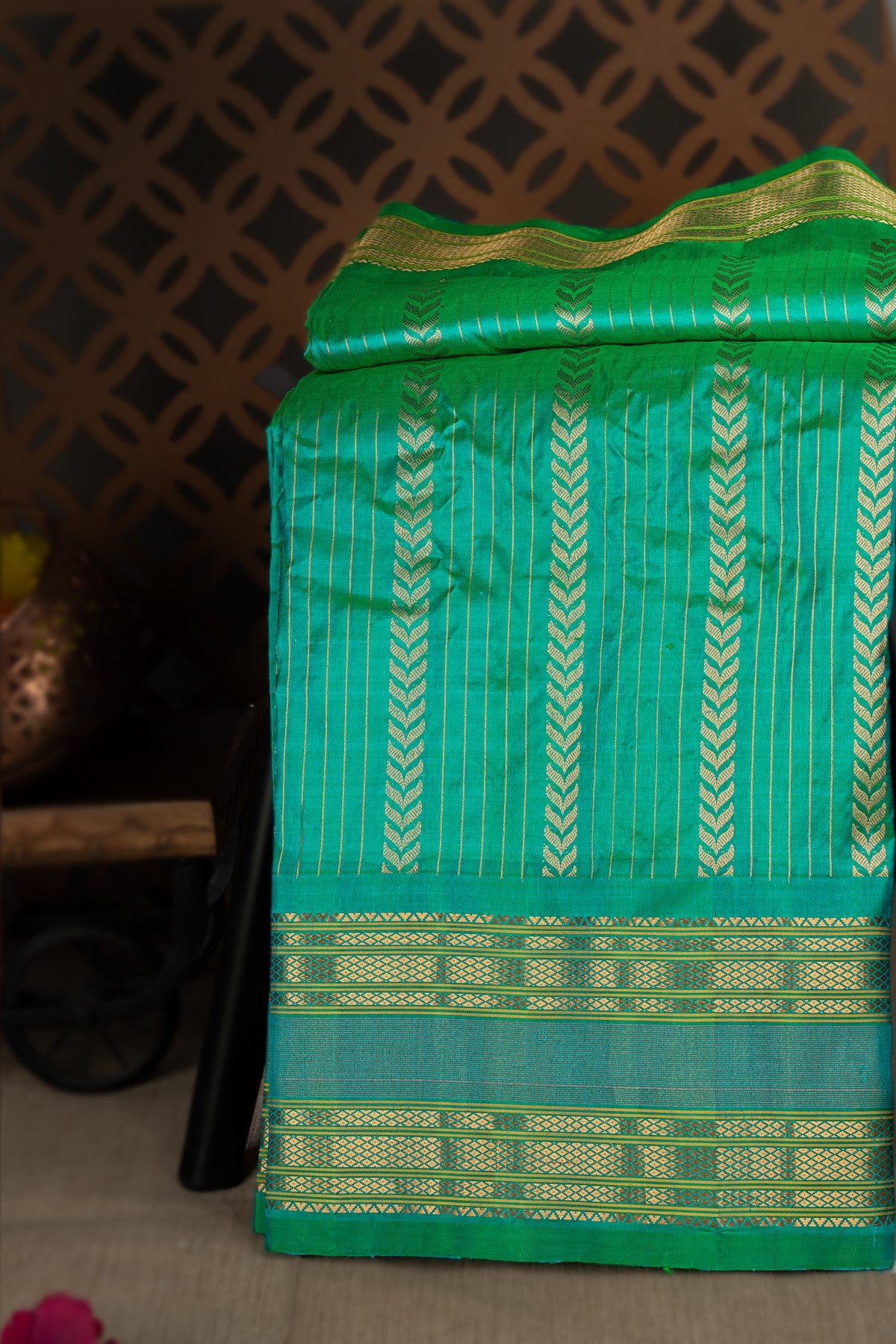 Gadwal Silk Gold and Green Saree