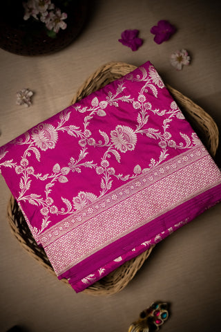 Banarasi Silk Jaal Magenta Saree