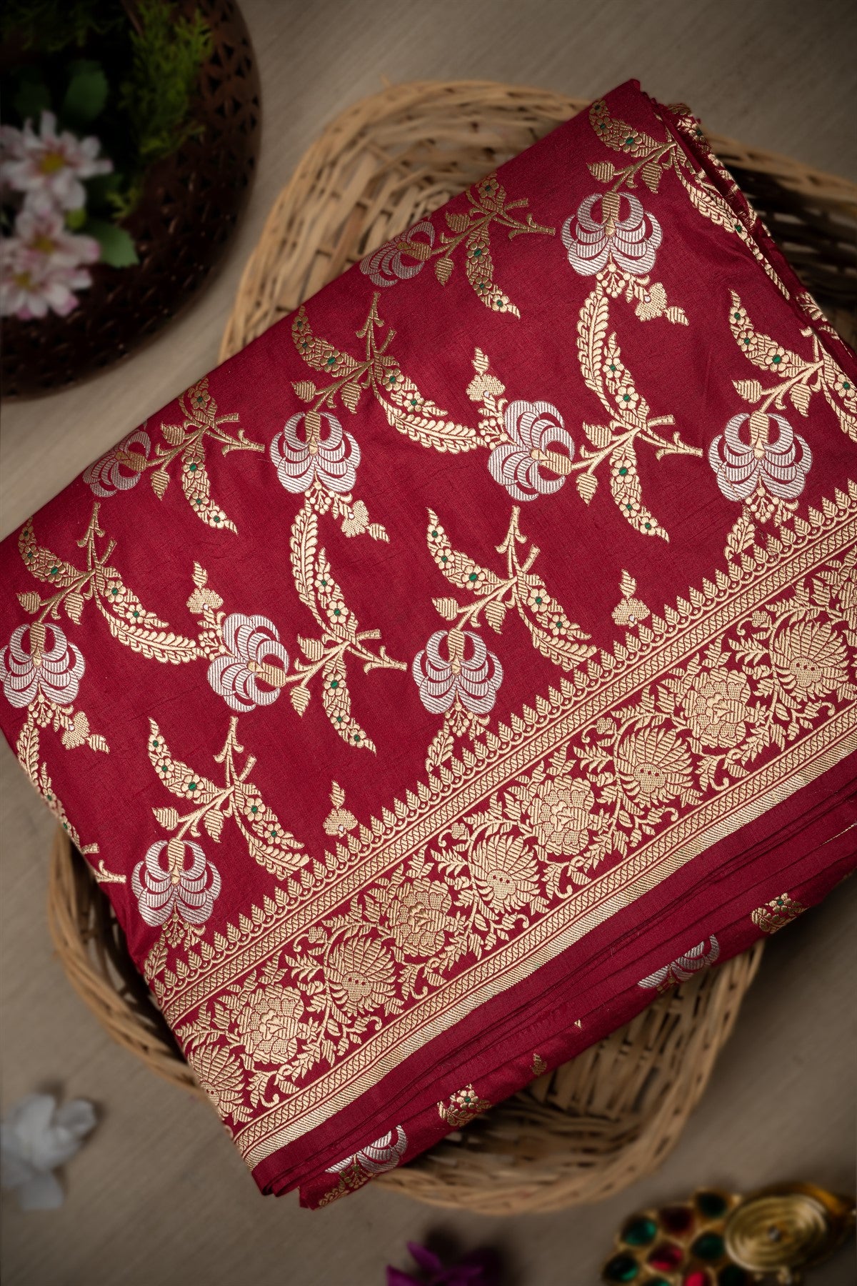 Banarasi Silk Floral Maroon Saree