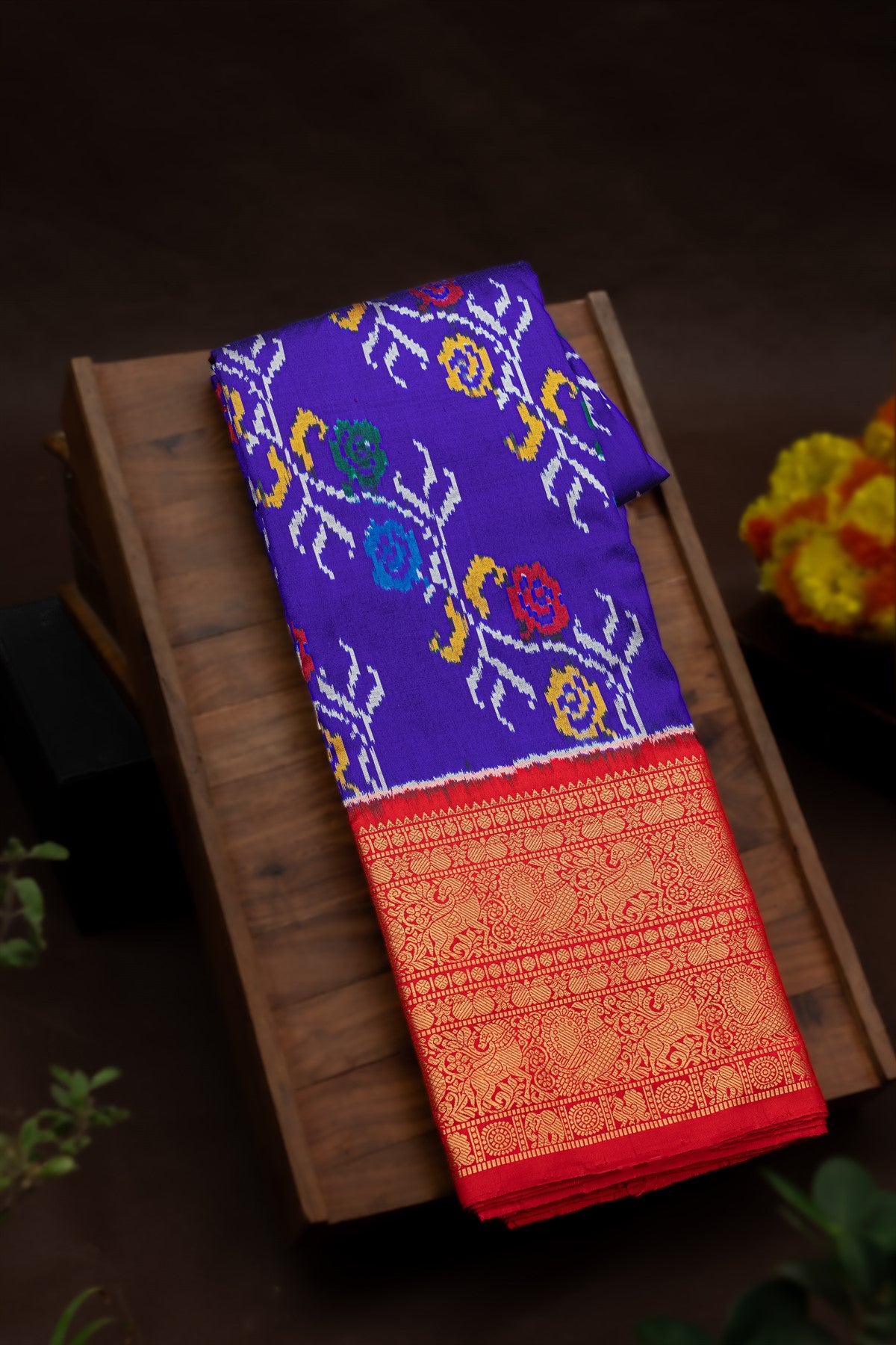 Kanchi Ikat Silk Royal Blue Saree