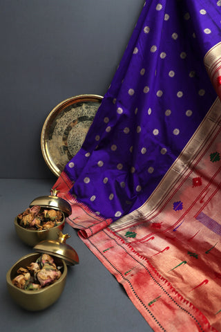 Paithani Silk Royal Blue Saree