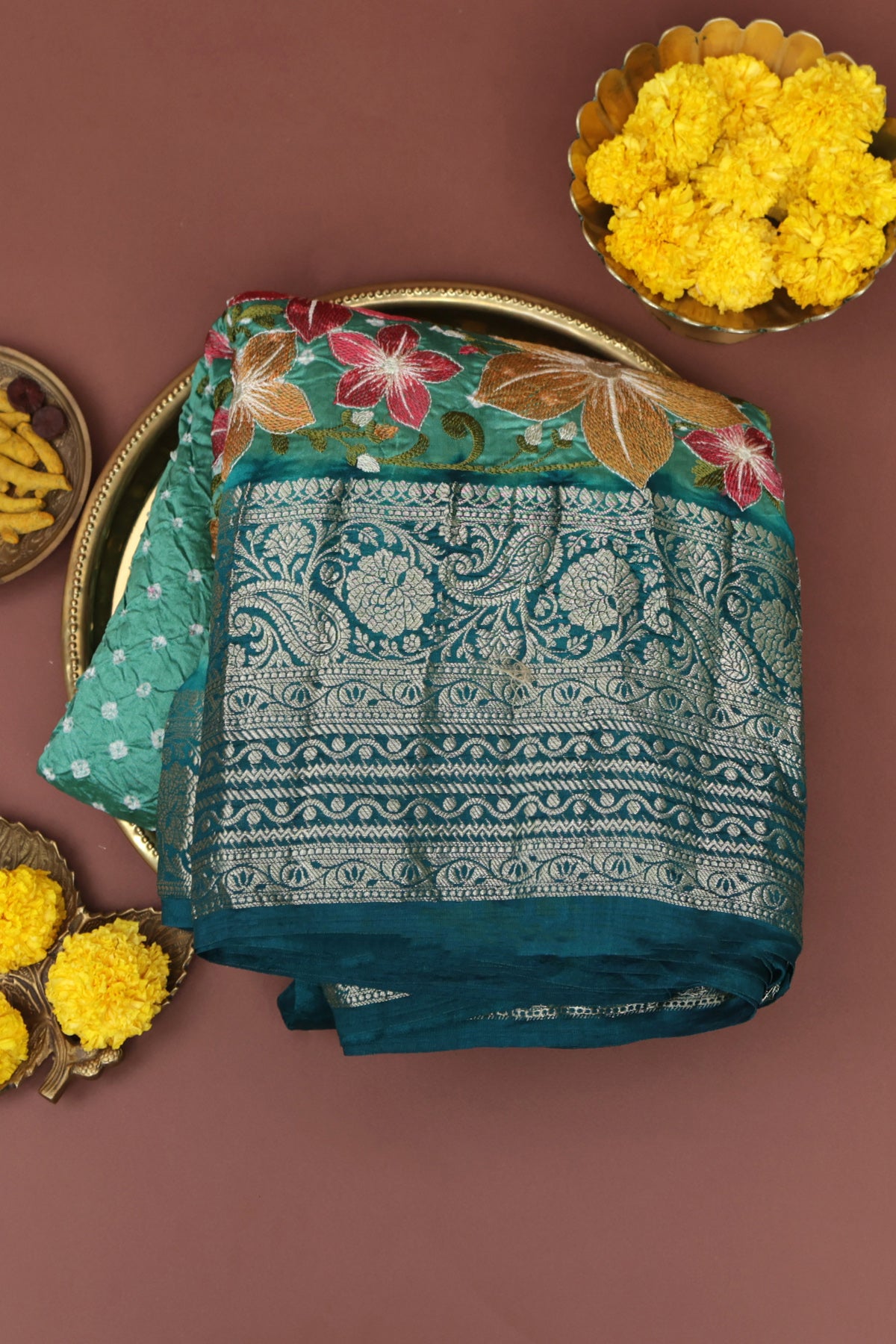 Bandhani Silk Sea Green Saree