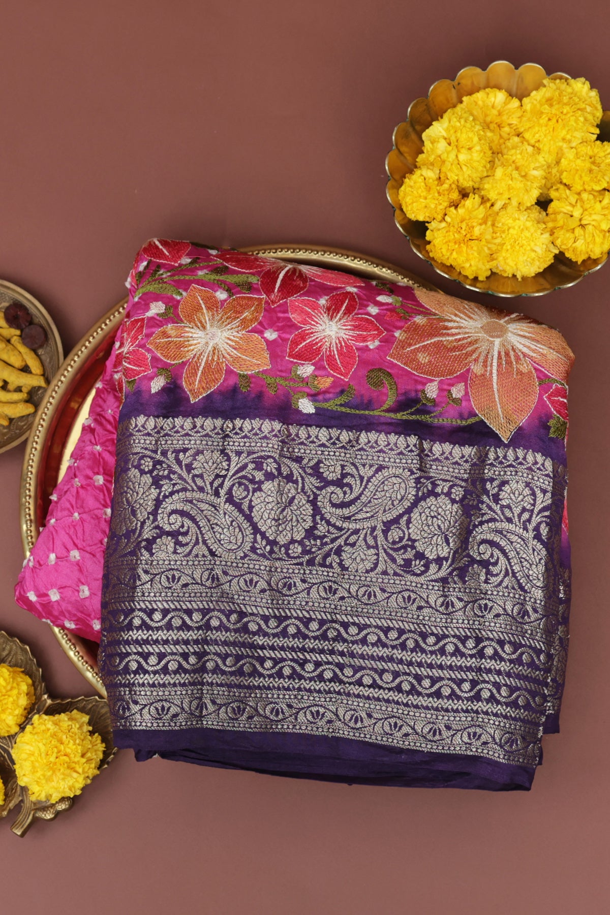 Bandhani Silk Pink Saree