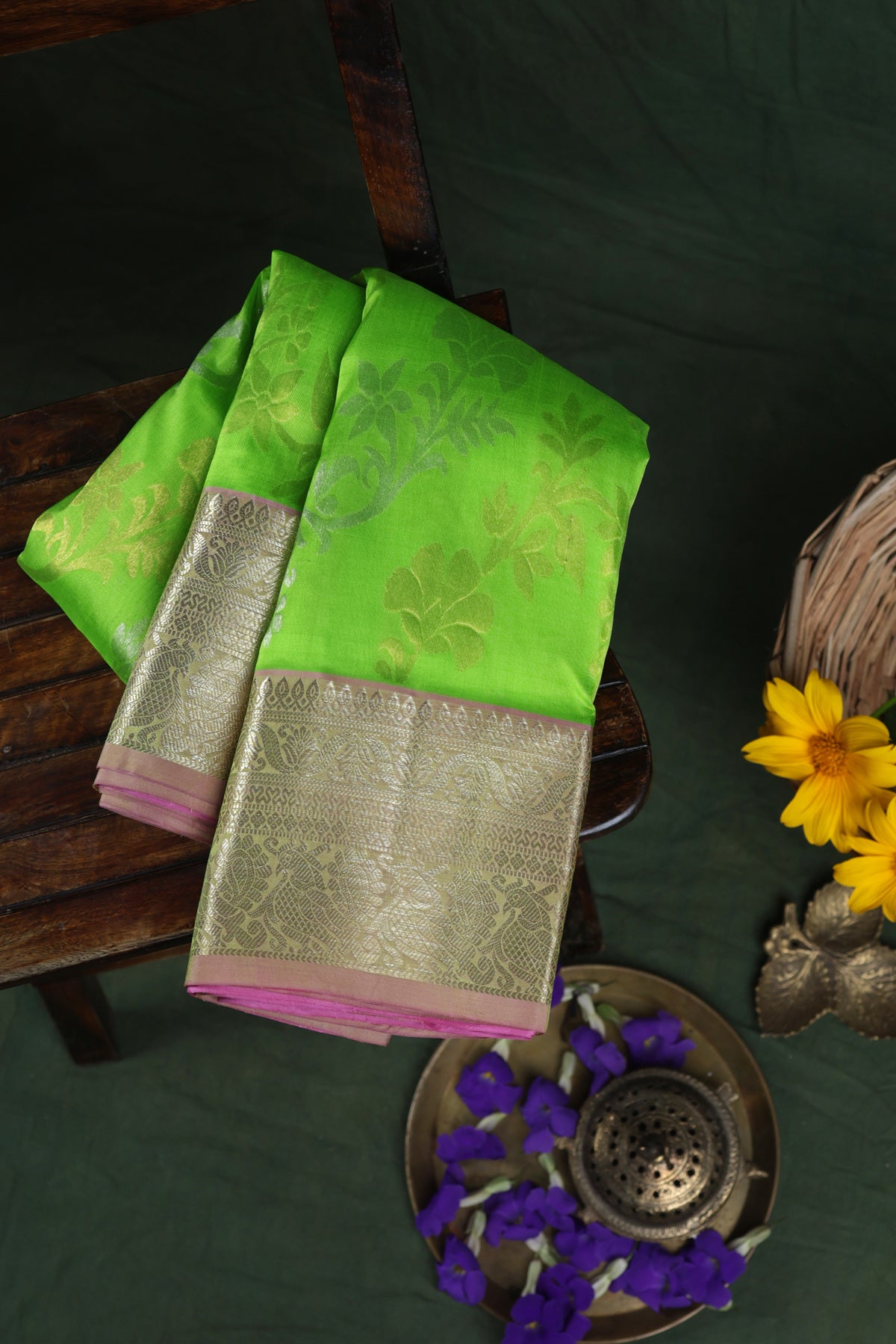 Venkatagiri Silk Parrot Green Saree