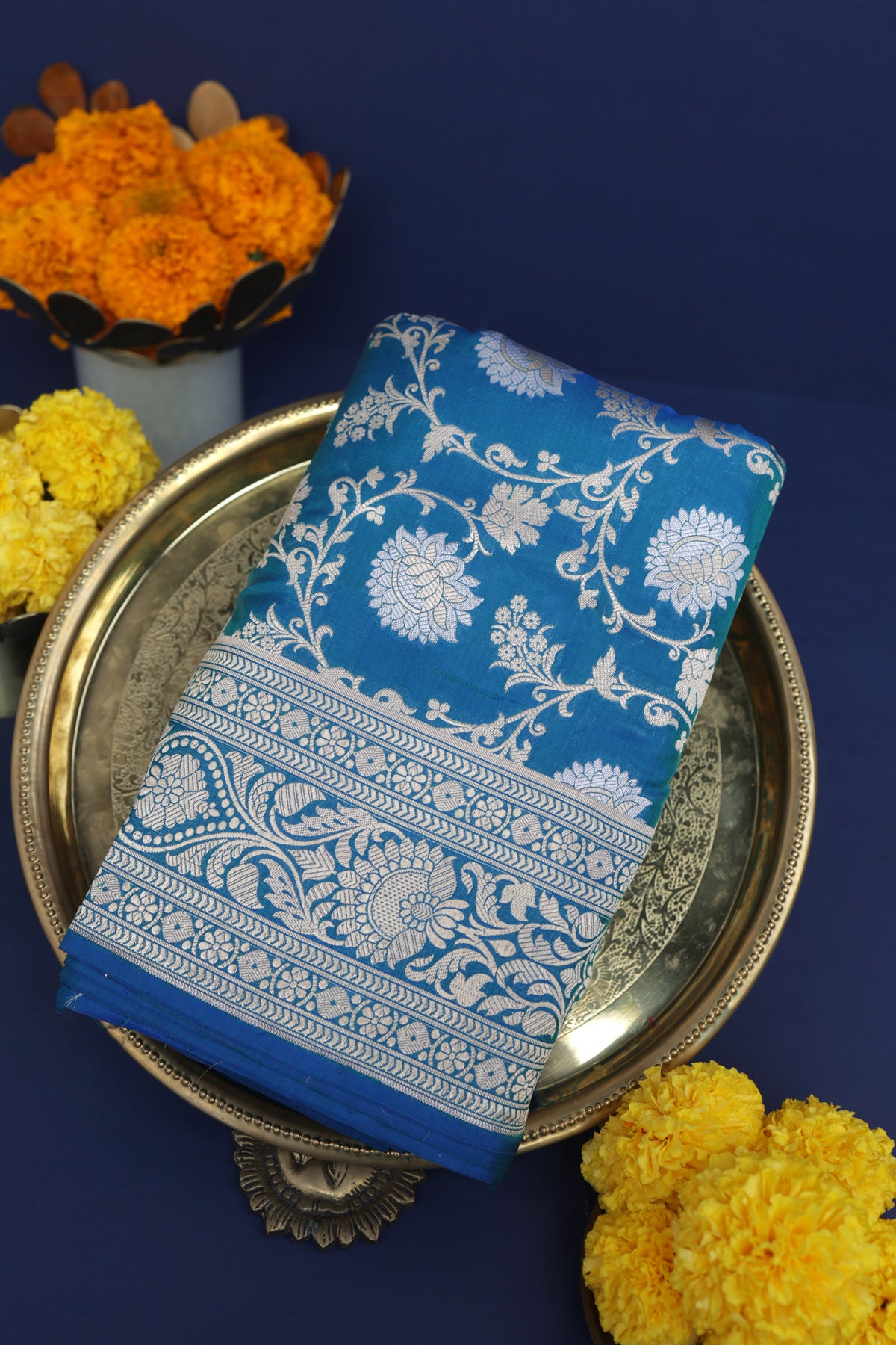 Banarasi Silk Peacock Blue Saree