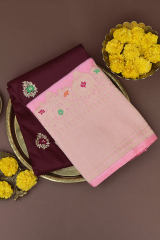 Banarasi Silk Wine Saree