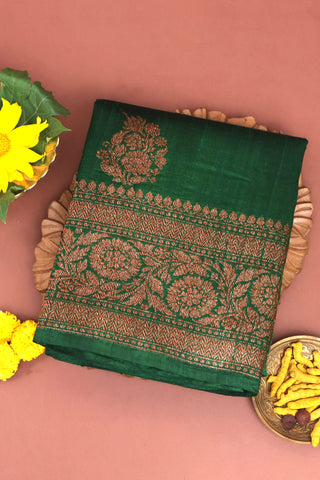 Matka Silk Bottle Green Saree