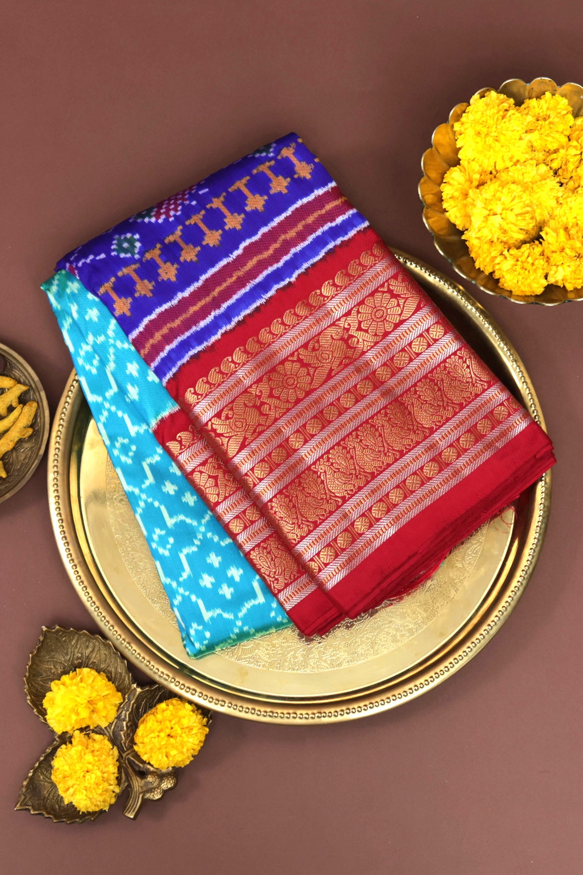 Kanchi Ikkat Silk Sky Blue Saree