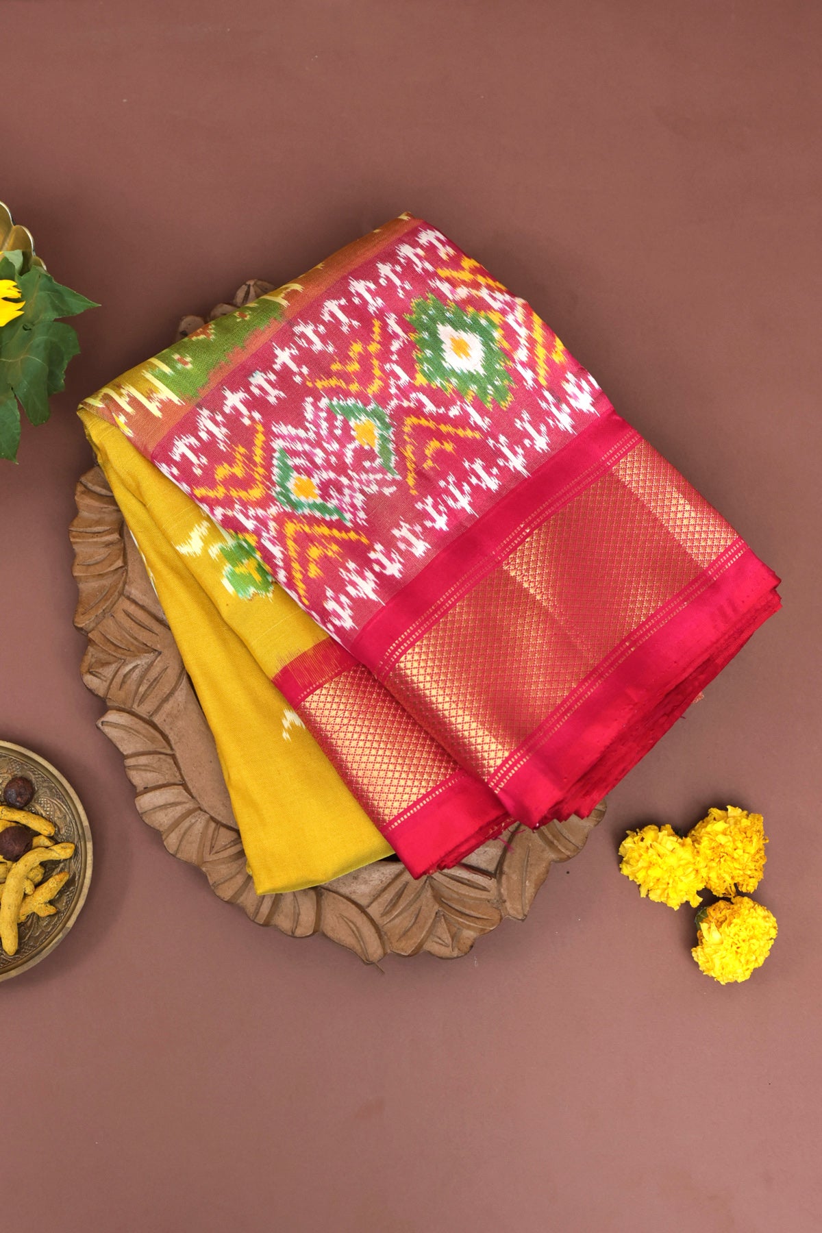 Ikkat Silk Mustard Saree