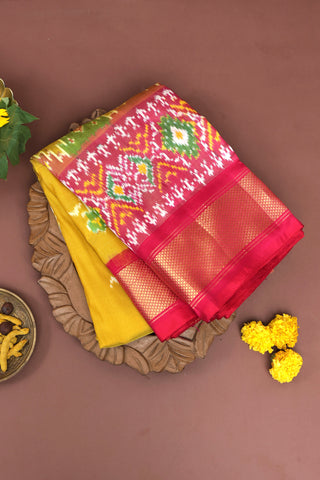 Ikkat Silk Mustard Saree