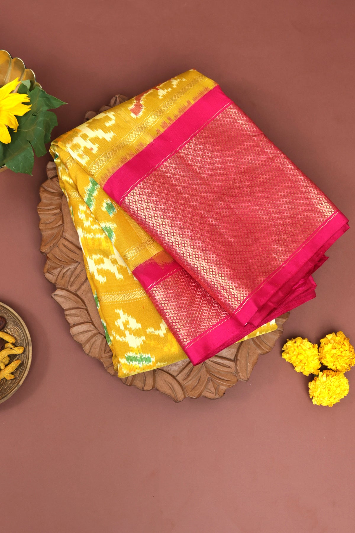 Ikat Silk Mustard Saree