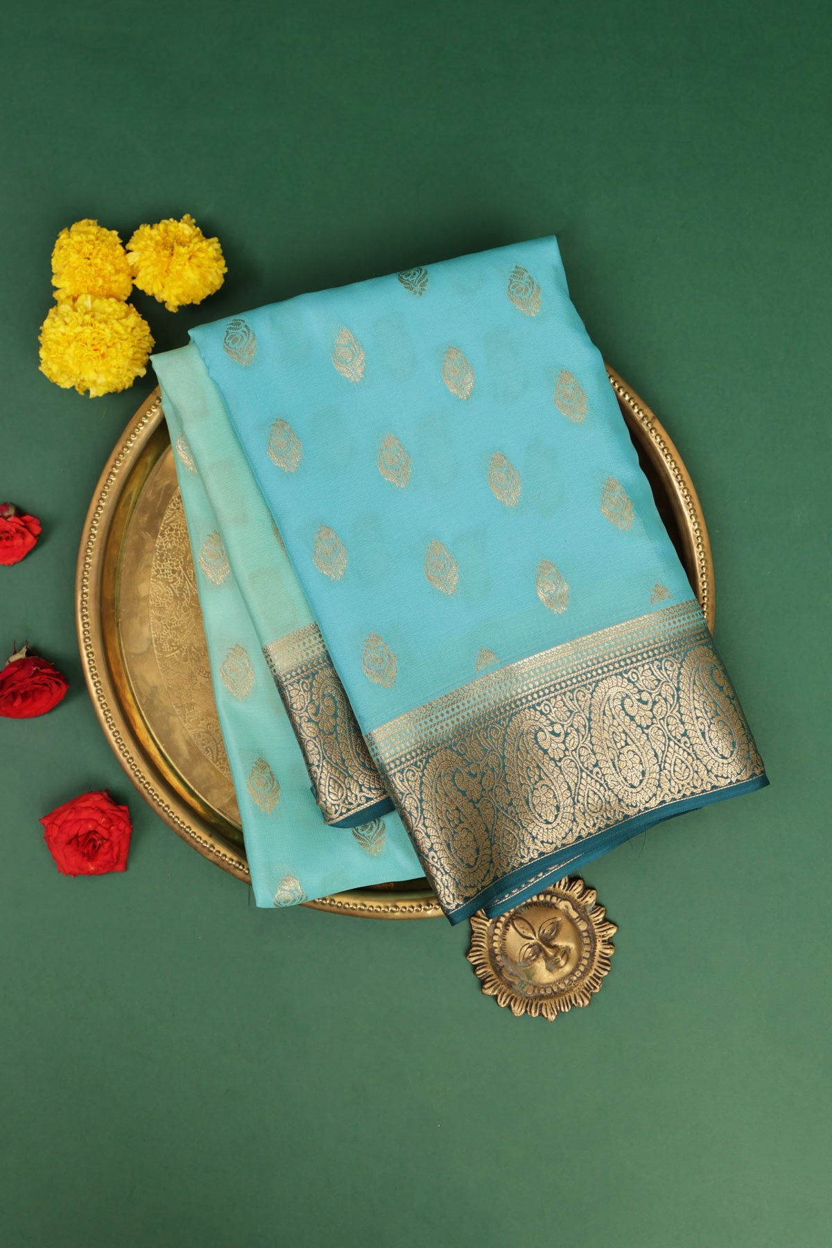 Mysore Crepe Sky Blue Saree